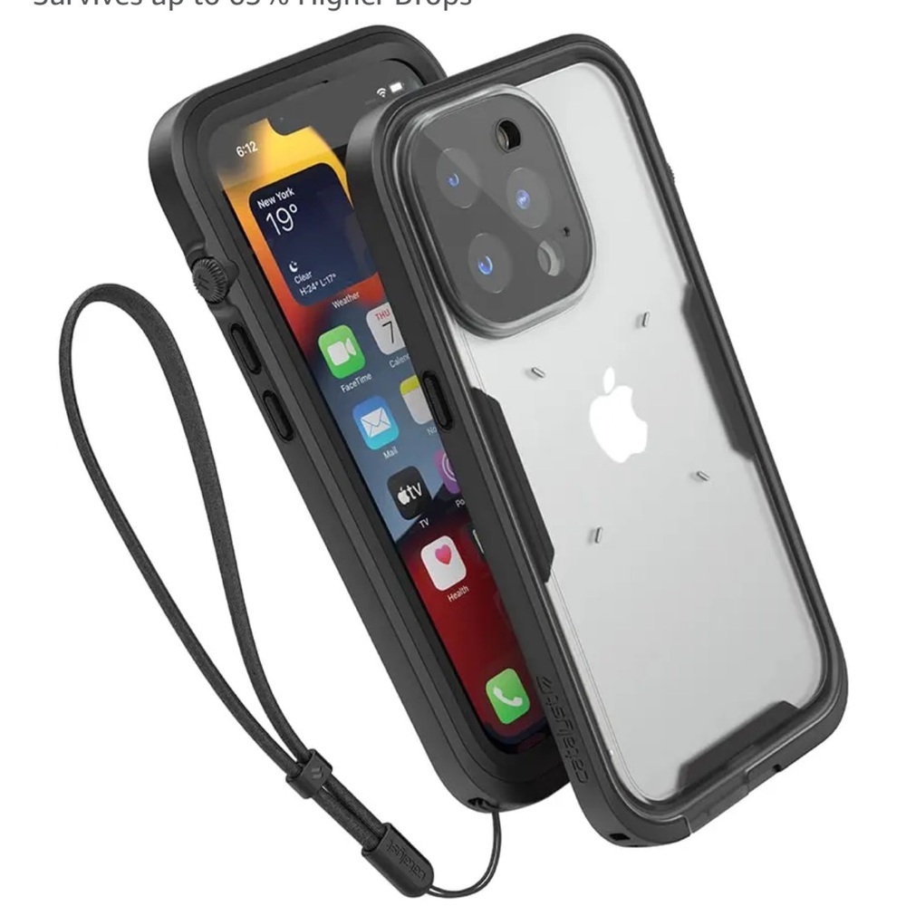 Black Rugged iPhone 13 Pro waterproof Case with Clear Back & Reinforced Bumpers